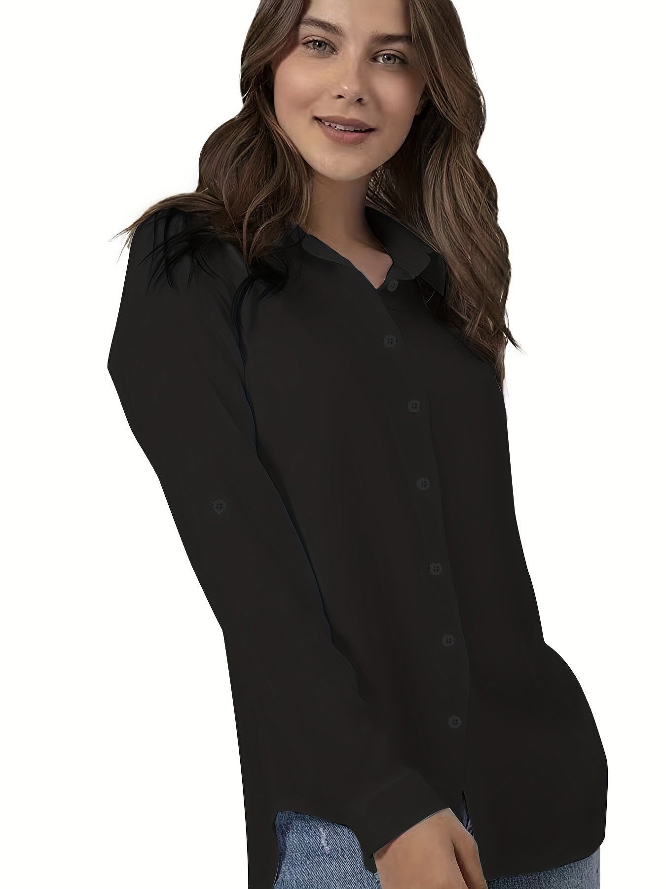 Blusa de Botones Talla Grande Cuello Solapa