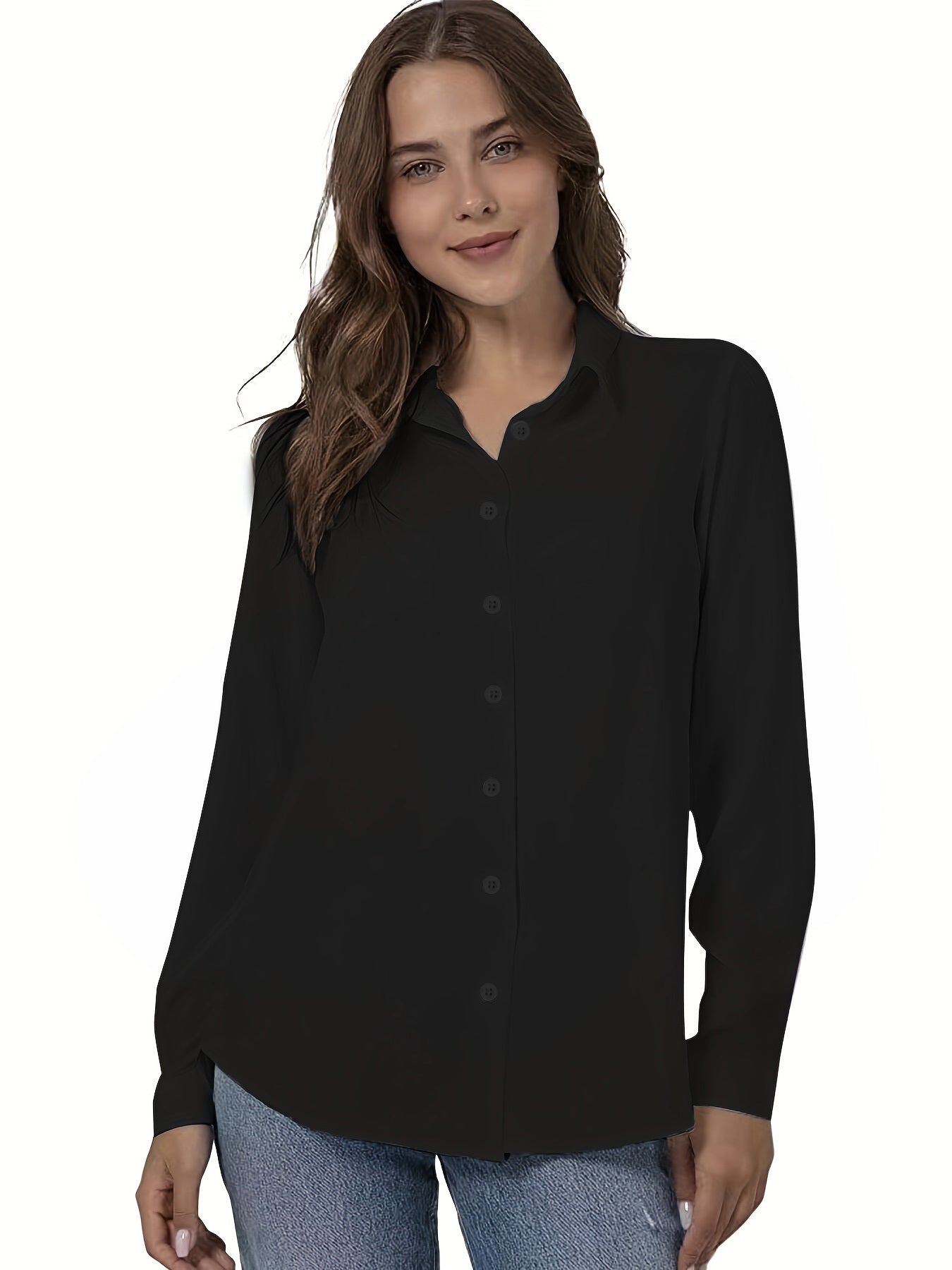 Blusa de Botones Talla Grande Cuello Solapa