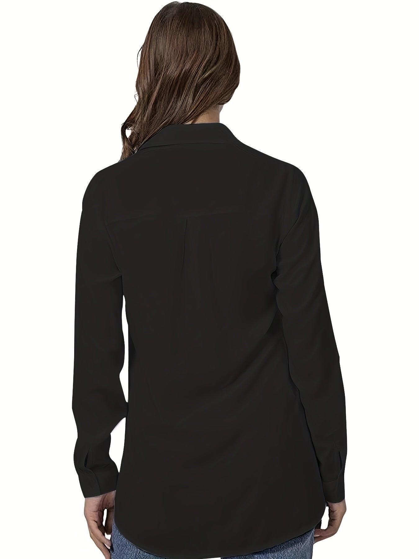Blusa de Botones Talla Grande Cuello Solapa