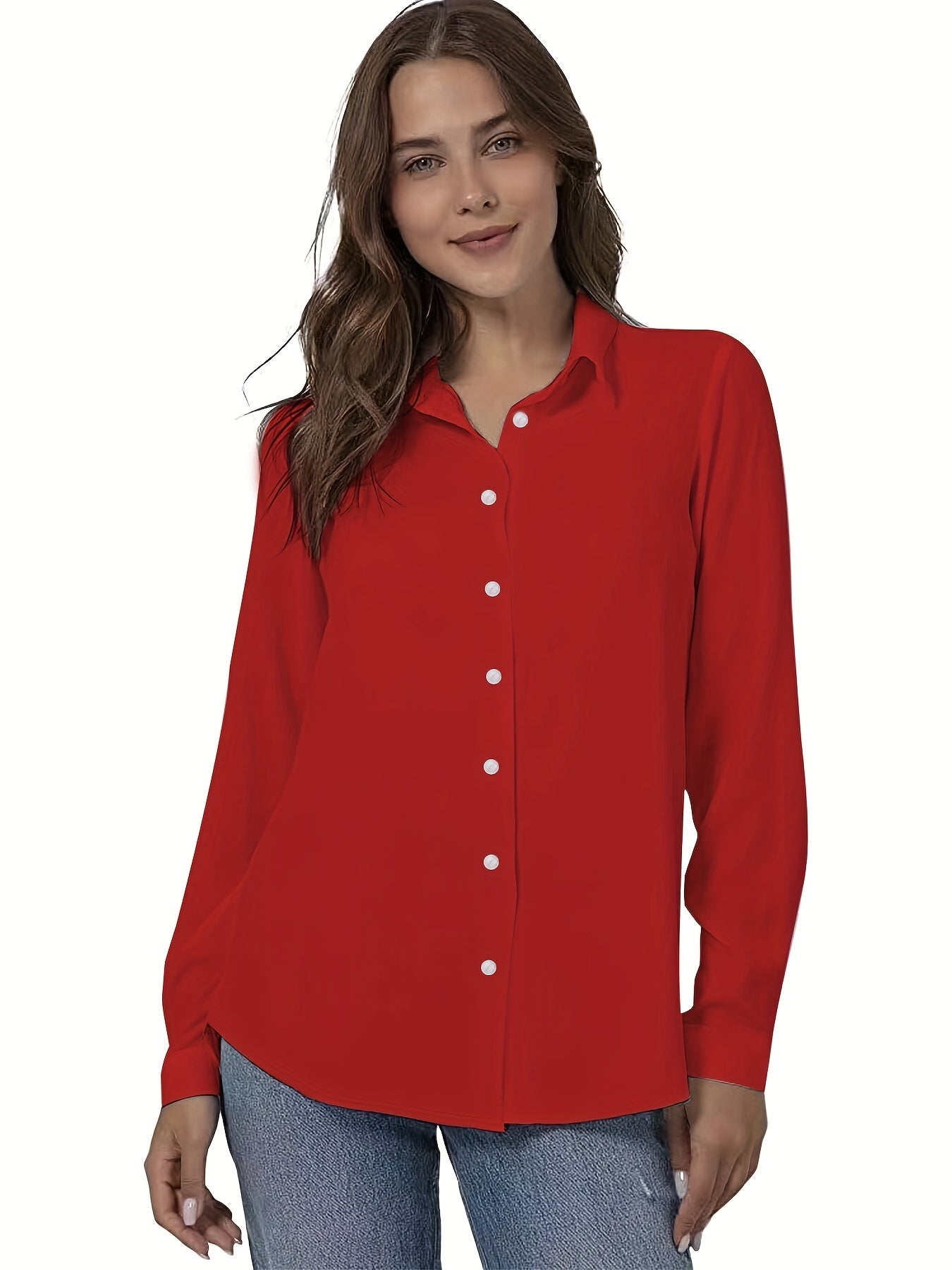 Blusa de Botones Talla Grande Cuello Solapa