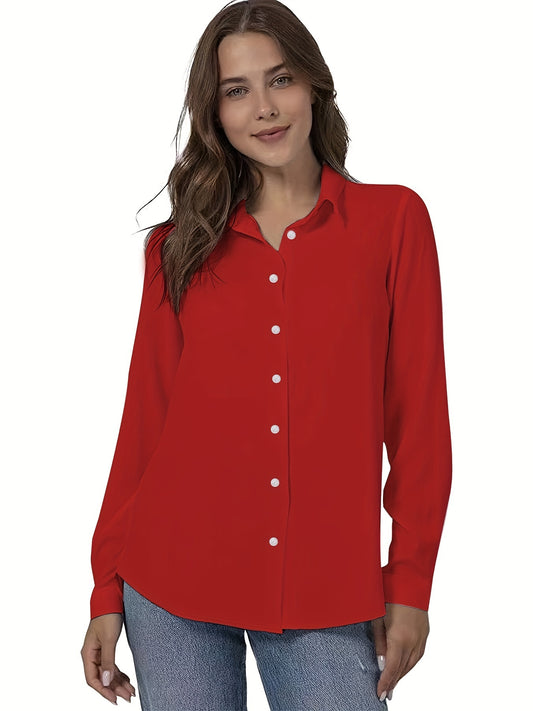 Blusa de Botones Talla Grande Cuello Solapa