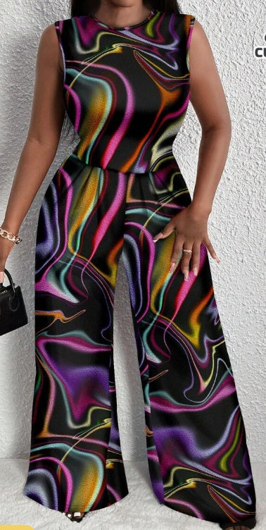 Jumpsuit “Kira” Geométrico Plus Size Sin Mangas