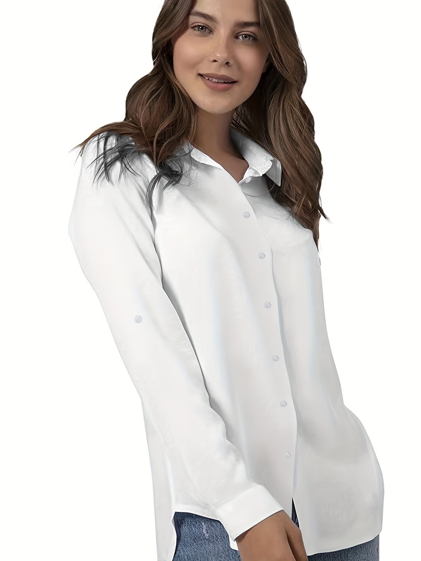 Blusa de Botones Talla Grande Cuello Solapa