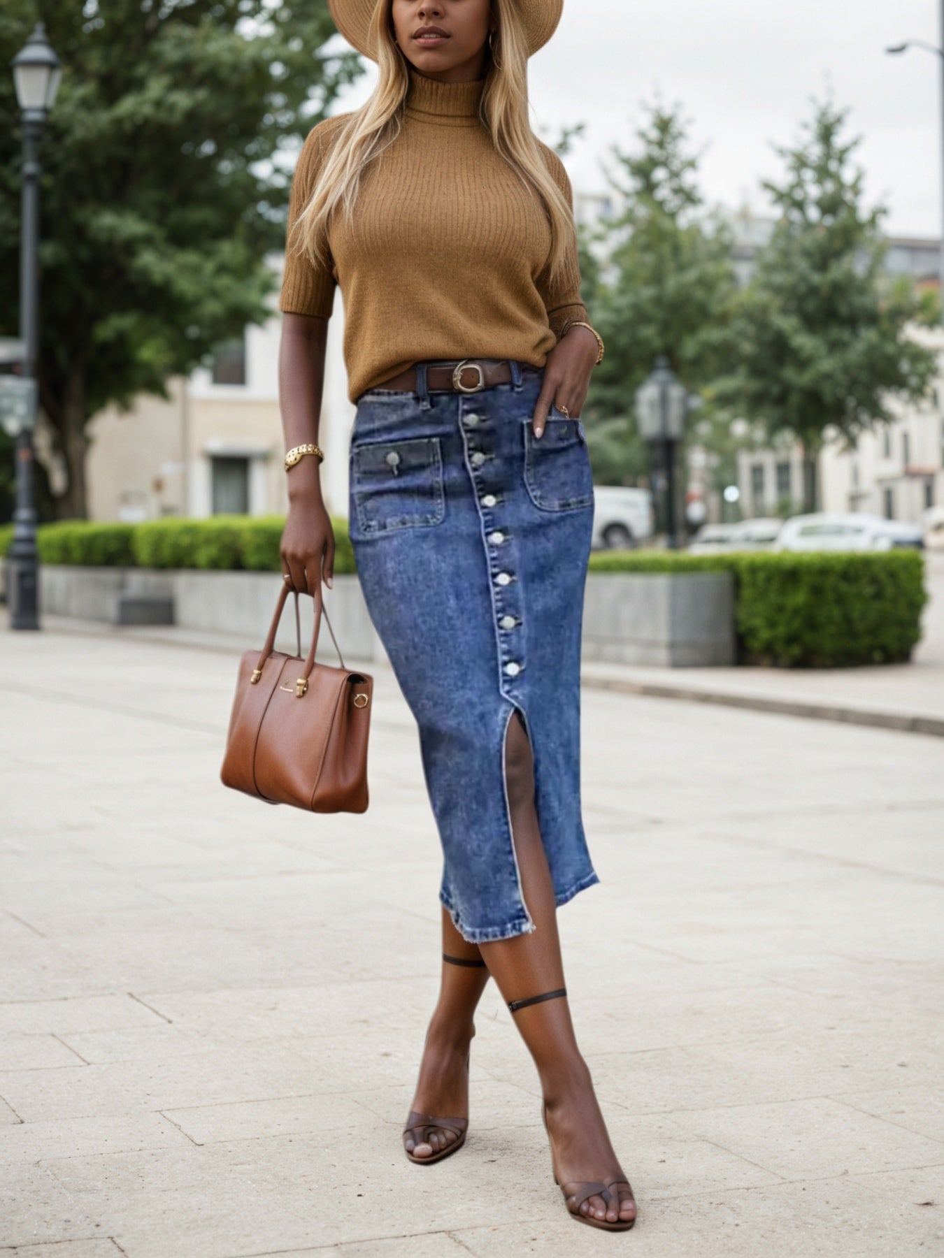 Falda Midi Denim Split Curvy