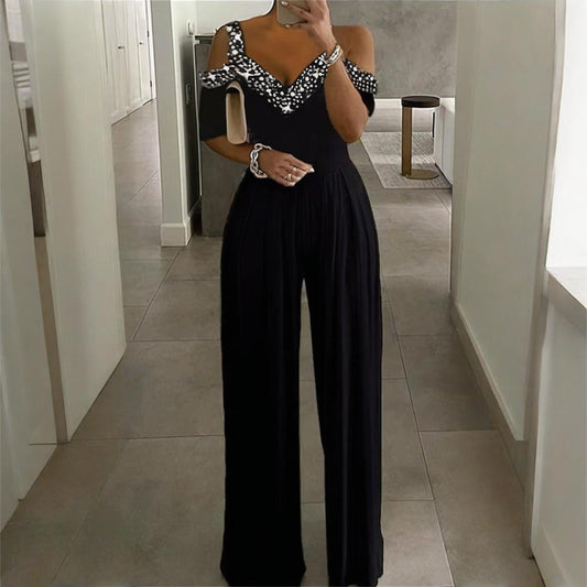 Jumpsuit en V con Strass