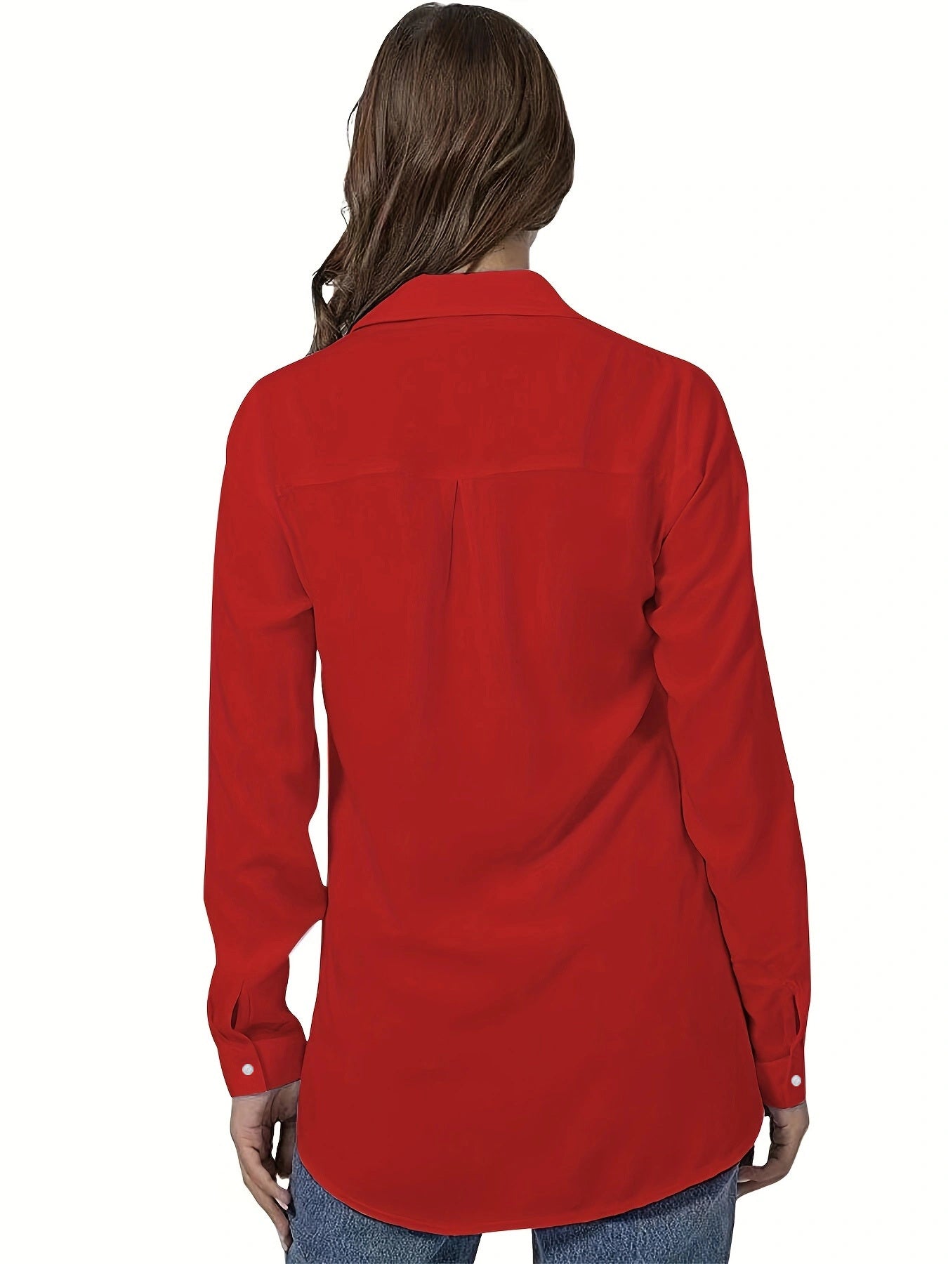 Blusa de Botones Talla Grande Cuello Solapa