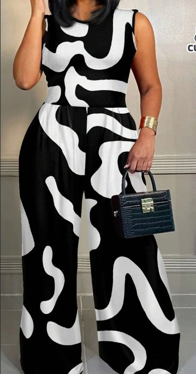 Jumpsuit “Kira” Geométrico Plus Size Sin Mangas